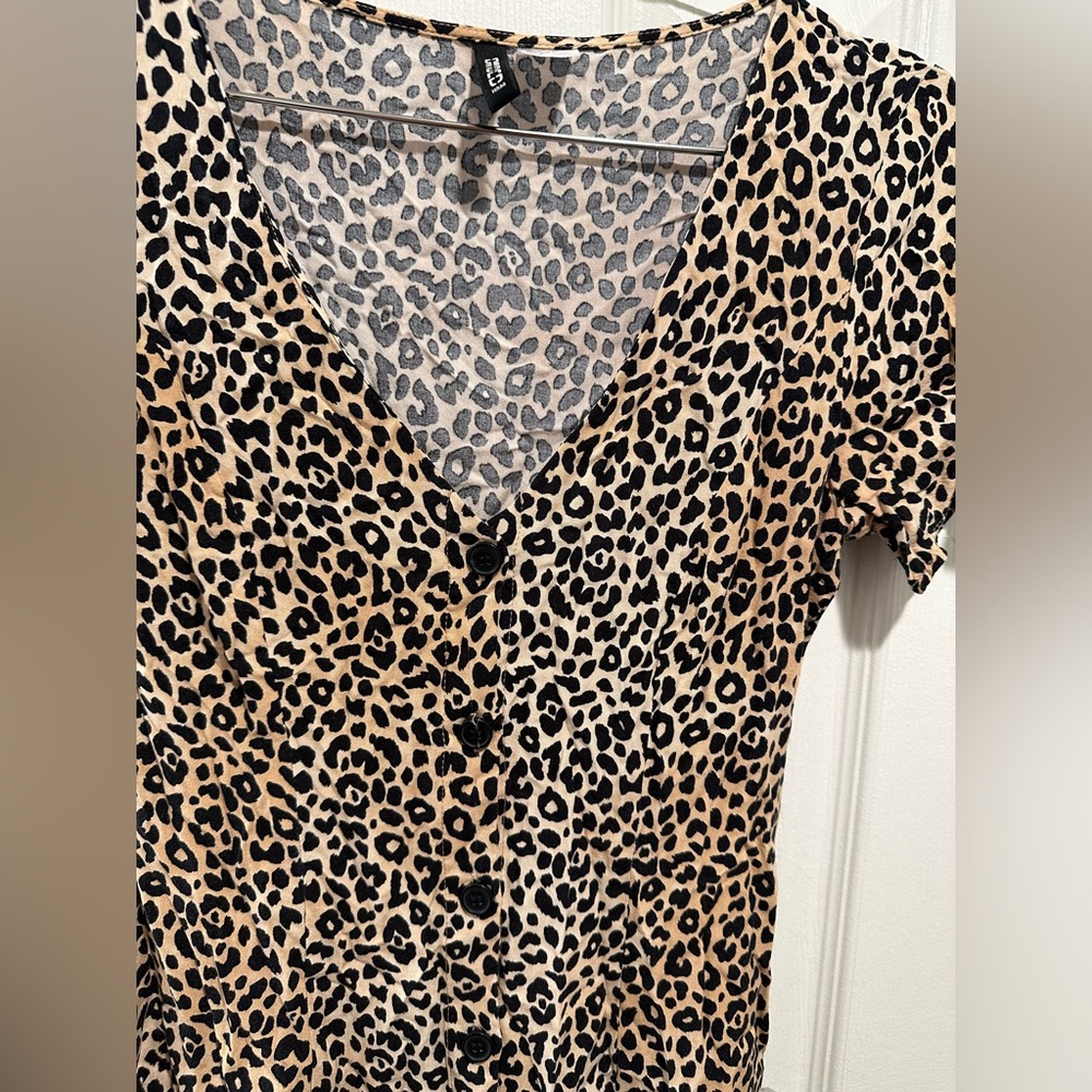 Leopard Mini Button Up Dress - Picture 2 of 4